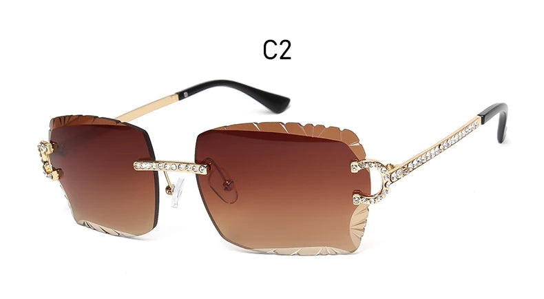 Fashion Rimless Square Sunglasses Vintage Diamond Brand Design Cut Lens Sun Glasses Men Women Metal Frame Luxury Eyewear