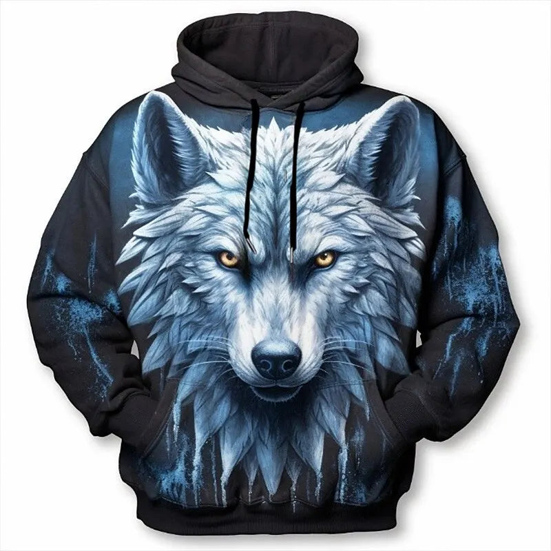 Hoodie med dyremotiv til mænd – ulvemønster – højkvalitets herre-pullover – efterårsmode – street-hoodie – designer – langærmet sportstøj
