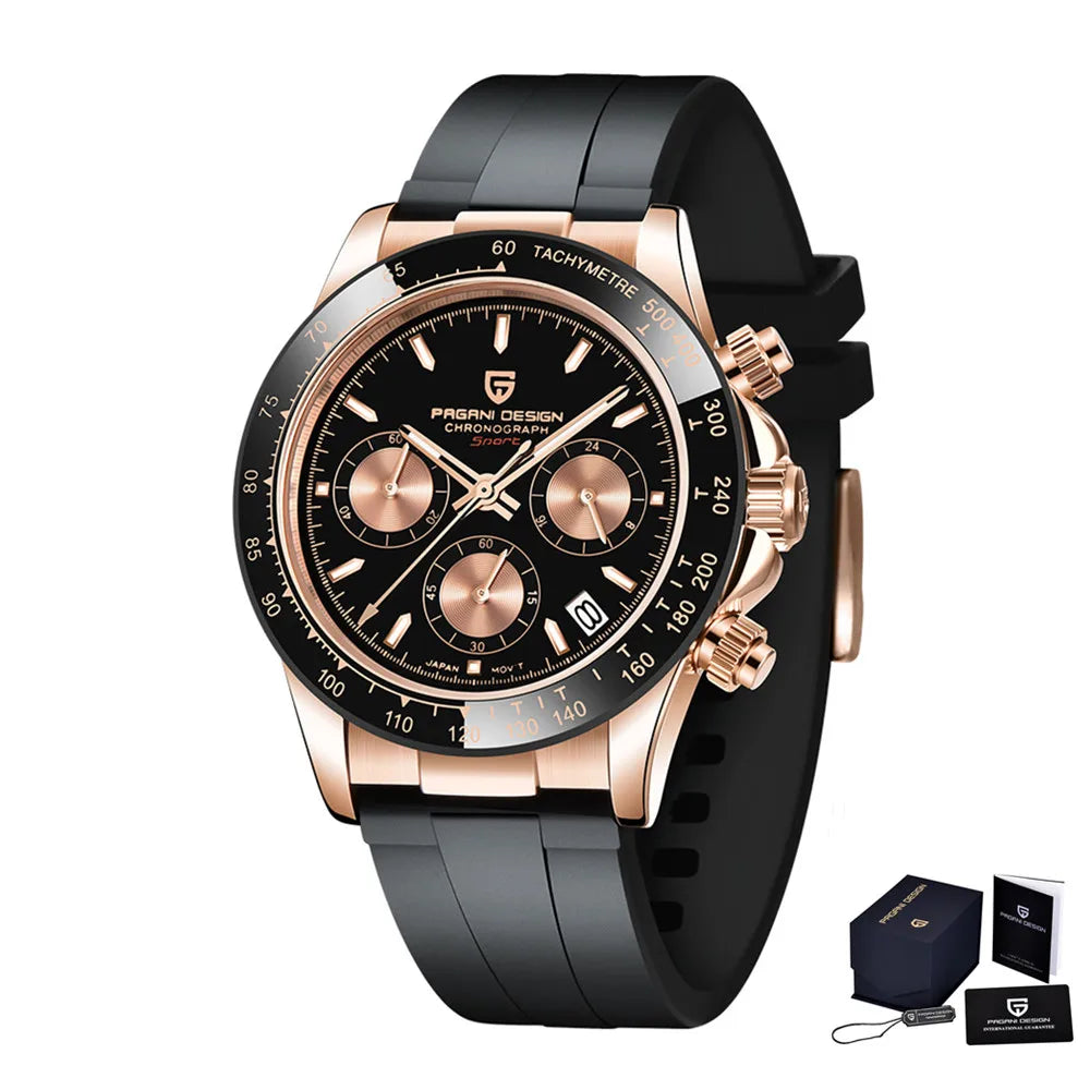 Novo Original PAGANI DESIGN PD-1664 Relógio de Pulso de Luxo para Homem, Movimento de Quartzo Japonês VK63, Safira, Cronógrafo Resistente à Água, Dourado