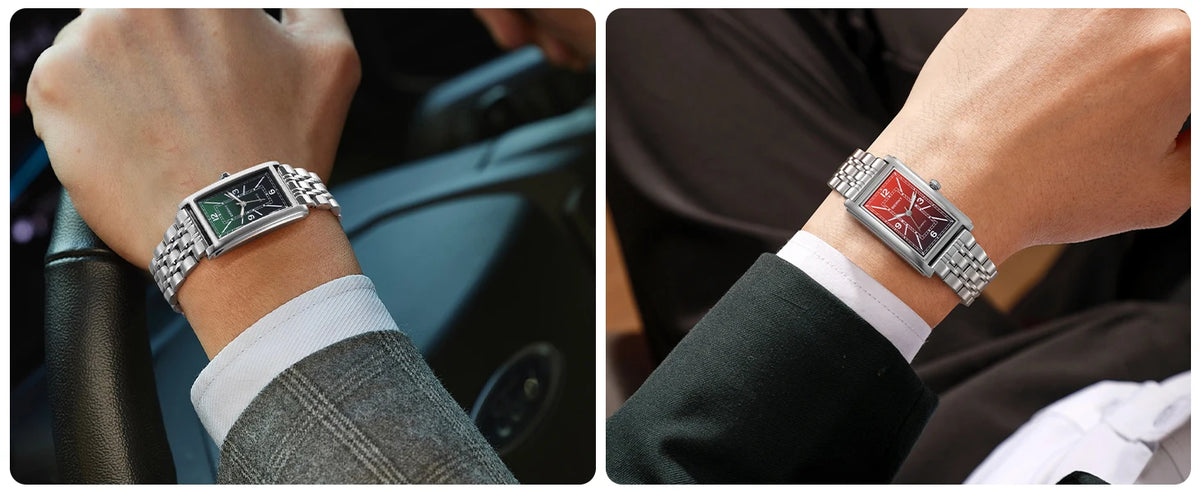 BERNY četvrtasti muški sat – kvarcni mehanizam, brojčanik s rimskim brojevima, luminescentni prikaz, kućište od nehrđajućeg čelika 316L – elegantan i ležeran pravokutni sat
