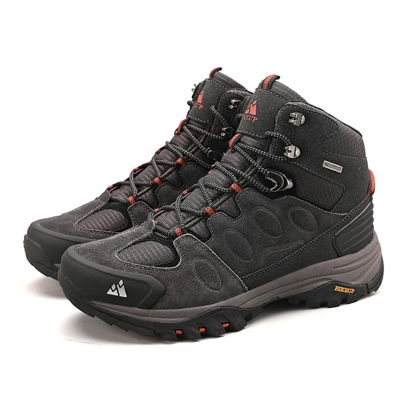 HIKEUP Scarponi da trekking da uomo alti, scarpe invernali da outdoor, con lacci, antiscivolo, sportive, casual, da trekking, in pelle scamosciata, calde