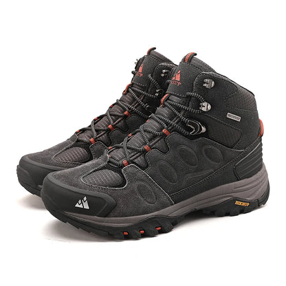 HIKEUP Scarponi da trekking da uomo alti, scarpe invernali da outdoor, con lacci, antiscivolo, sportive, casual, da trekking, in pelle scamosciata, calde