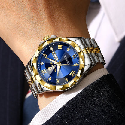 Montre à quartz pour homme BINBOND – Montre-bracelet de luxe, lumineuse et étanche, avec affichage du jour de la semaine et date automatique.