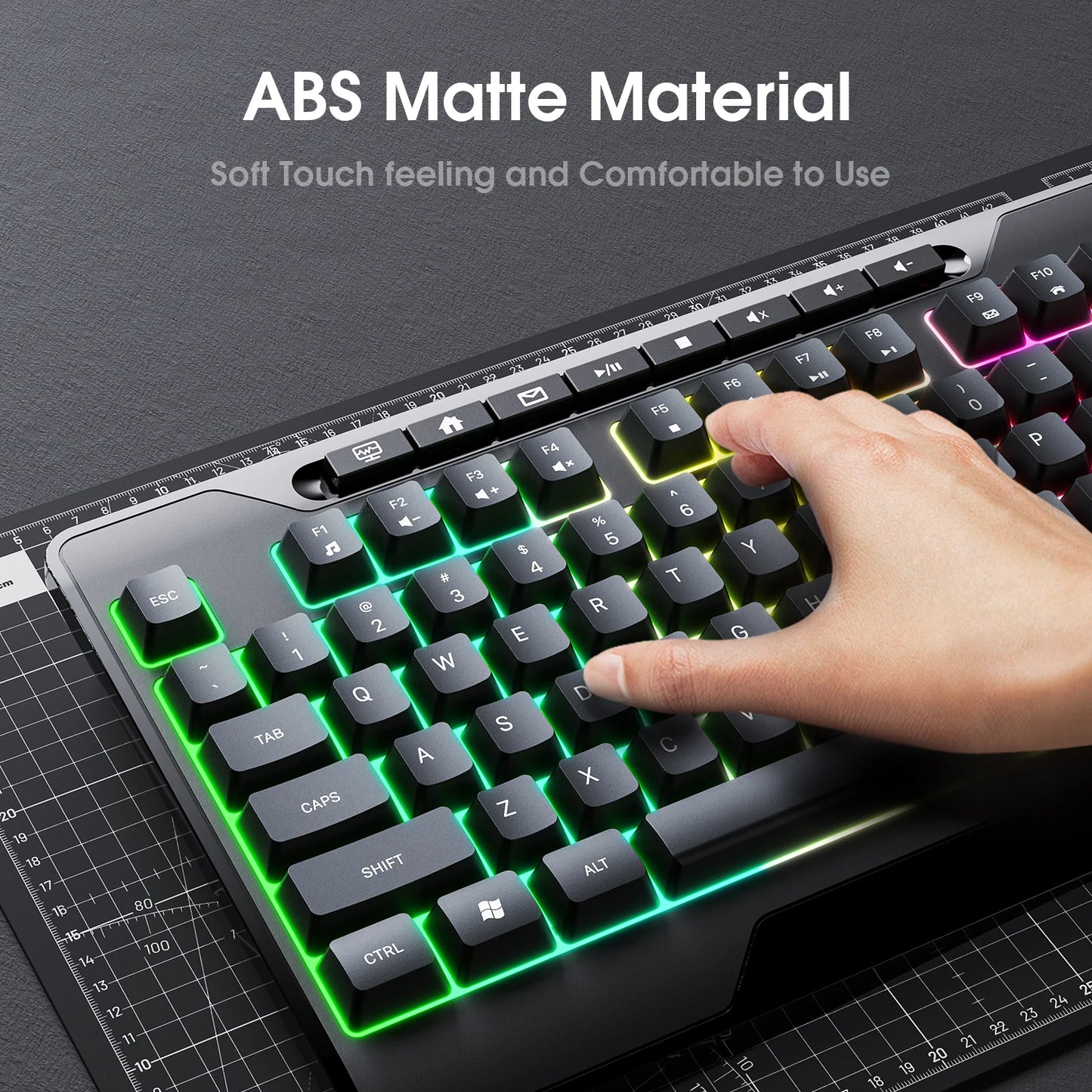 ONIKUMA G32 Wired Gaming Keyboard with RGB Backlit Matte Key Caps 104 Keys Membrane Gaming Keyboards for PC Gamer