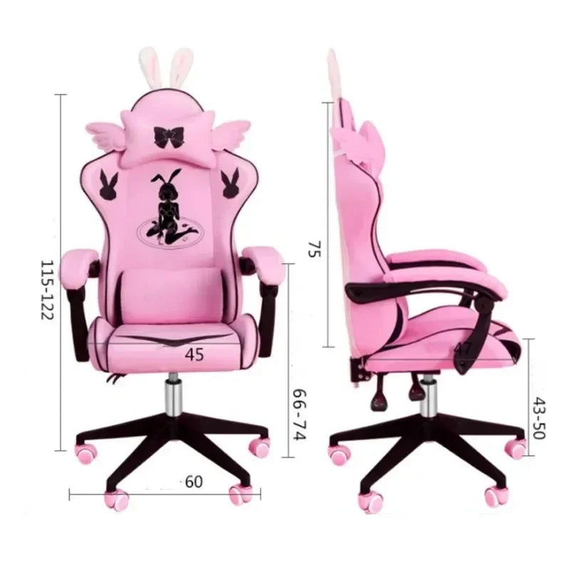 Pink Gaming Chair for Girls with Footrest, Comfortable Adjustable Swivel Computer Chair, Cartoon Gamer Chair for Bedroom, Office & Study
