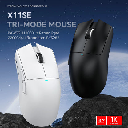 ATTACK SHARK X11SE trådlös gamingmus, tri-mode, 63g superlätt med PAW3311-sensor, 22000 DPI, 300mAh batteri, dubbel drivrutin