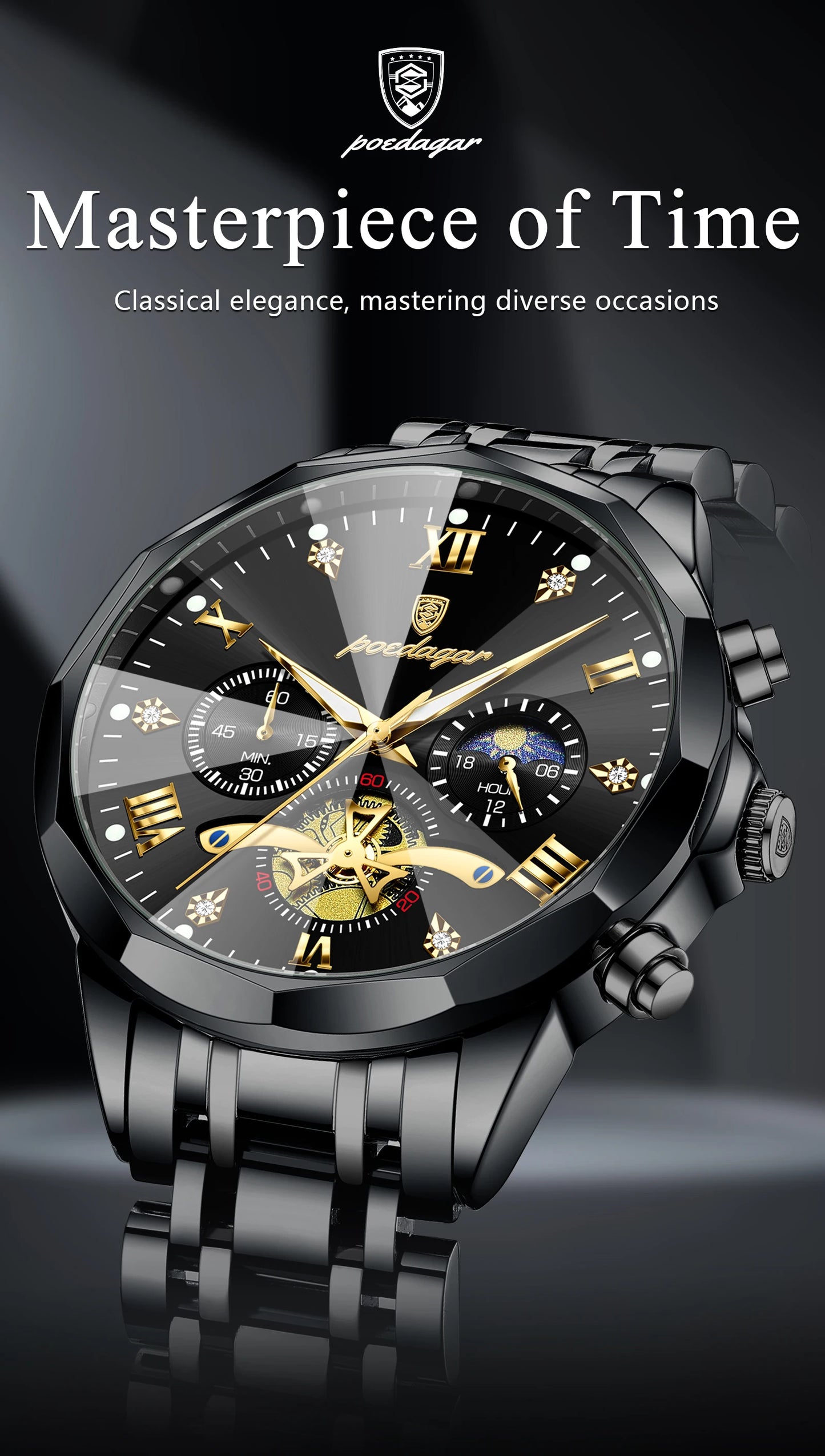 POEDAGAR Luxury Fashion Men Clock Waterproof Luminous Chronograph Male Watch Stainless Steel Quartz Business Men's Watches Reloj