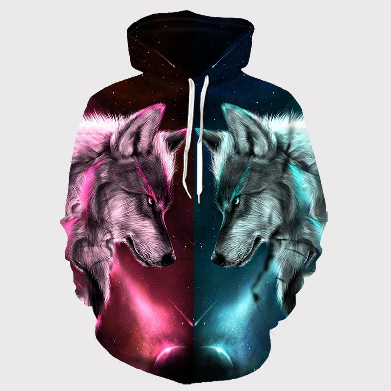 Bluzy z kapturem z nadrukiem 3D wilka, dla mężczyzn i kobiet, modne, casualowe, oversize, pulower w stylu hip-hop Harajuku, streetwearowe hoodie