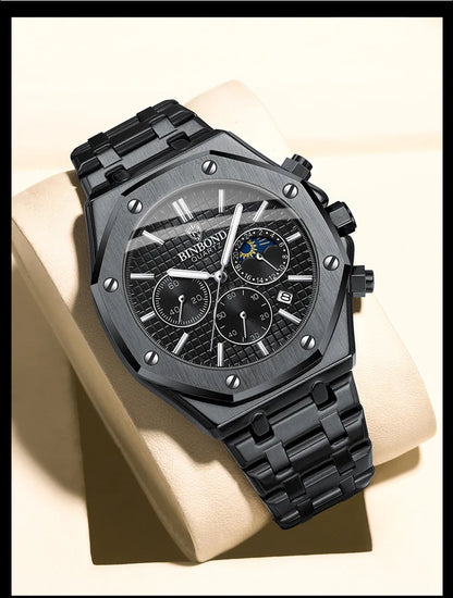 Montre-bracelet à quartz de luxe BINBOND, lumineuse, étanche, chronographe avec date automatique, montre pour homme, montre de sport et d'affaires.