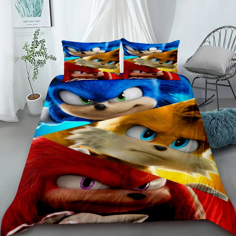 Cool Sonic Duvet Cover Set Bedding Set, Duvet Cover for the Bedroom, Home Decor Birthday Gifts for Kids and Teens King Queen