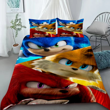 Cool Sonic Duvet Cover Set Bedding Set, Duvet Cover for the Bedroom, Home Decor Birthday Gifts for Kids and Teens King Queen