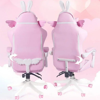 Pink Gaming Chair for Girls with Footrest, Comfortable Adjustable Swivel Computer Chair, Cartoon Gamer Chair for Bedroom, Office & Study