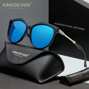 KINGSEVEN Casual Women Sunglasses Driving UV400 Polarized Protective Fashion Glasses Luxury Cat Eye Round Large Eyewear Frames