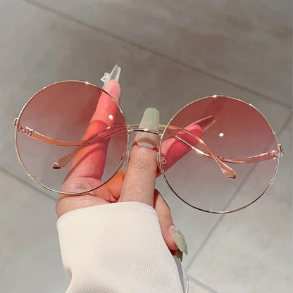 KAMMPT Oversized Round Sunglasses Women 2024 New Fashion Vintage Gradient Shades Retro Trendy Luxury Stylish Design Sun Glasses