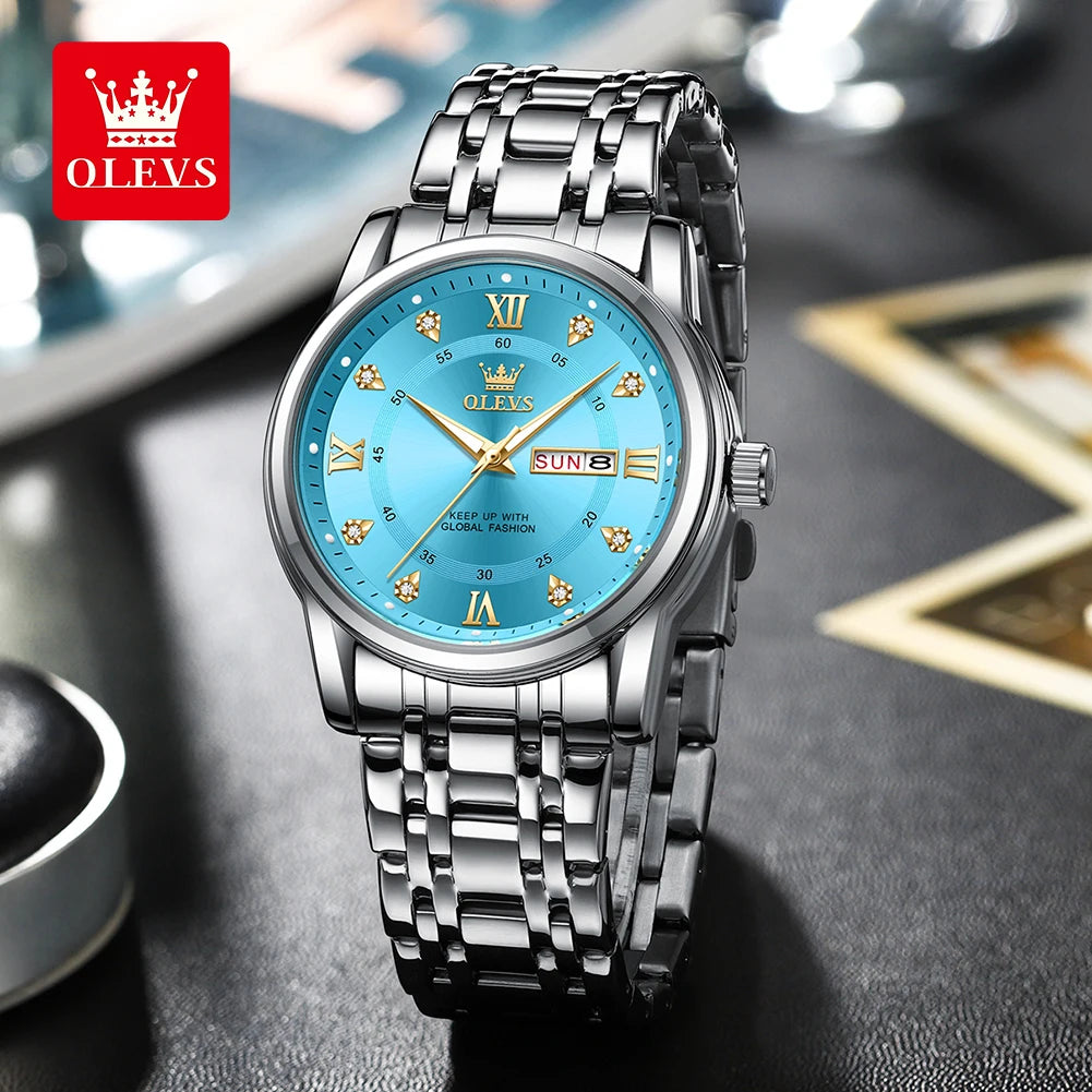 Montre à quartz pour homme OLEVS 5513 – Bracelet en acier, étanche, affichage lumineux, calendrier et jour de la semaine – Montre élégante et luxueuse, modèle original pour homme