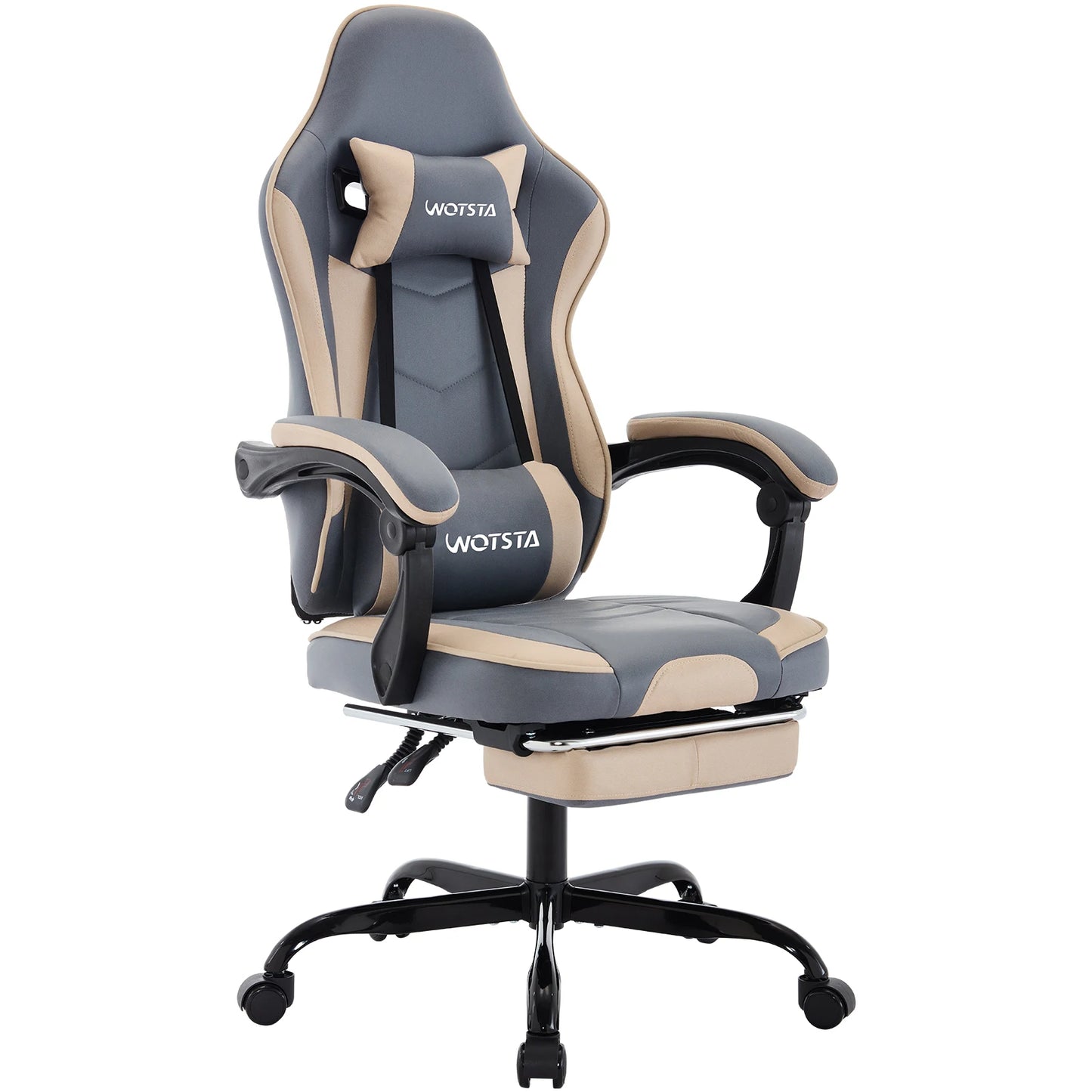 WOTSTA Gaming-Stuhl mit Fußstütze, ergonomischer Gamer-Stuhl mit Lendenkissen, Kopfstütze und höhenverstellbarem Computerstuhl