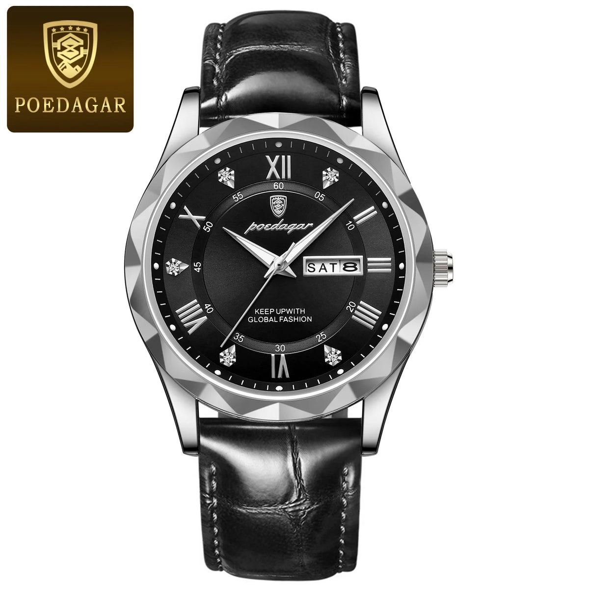 Montre pour homme POEDAGAR, modèle original de luxe : étanche, luminescente, avec affichage de la date et du jour. Montre à quartz au style classique et professionnel, dotée d'un bracelet en cuir.