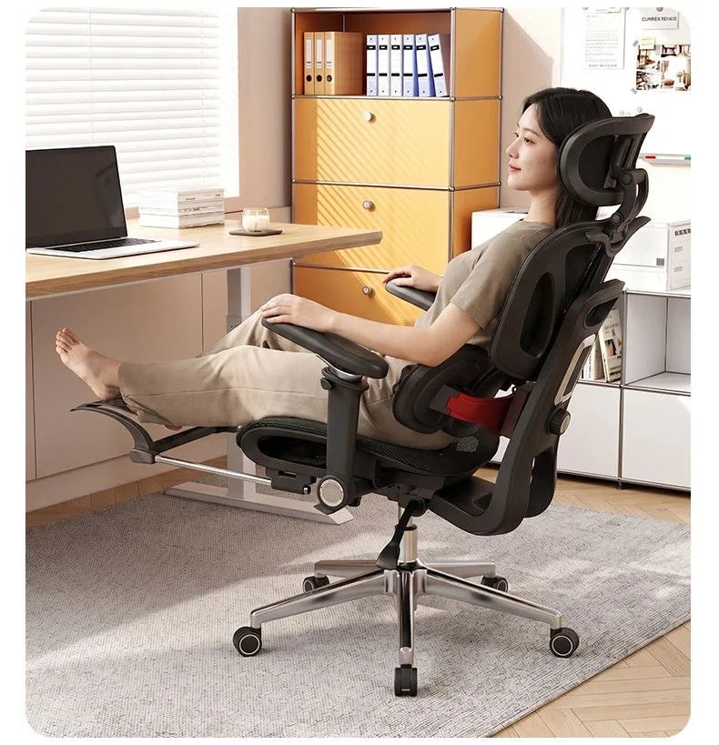Chaise de bureau ergonomique, chaise de jeu pour ordinateur domestique, base en alliage d'aluminium