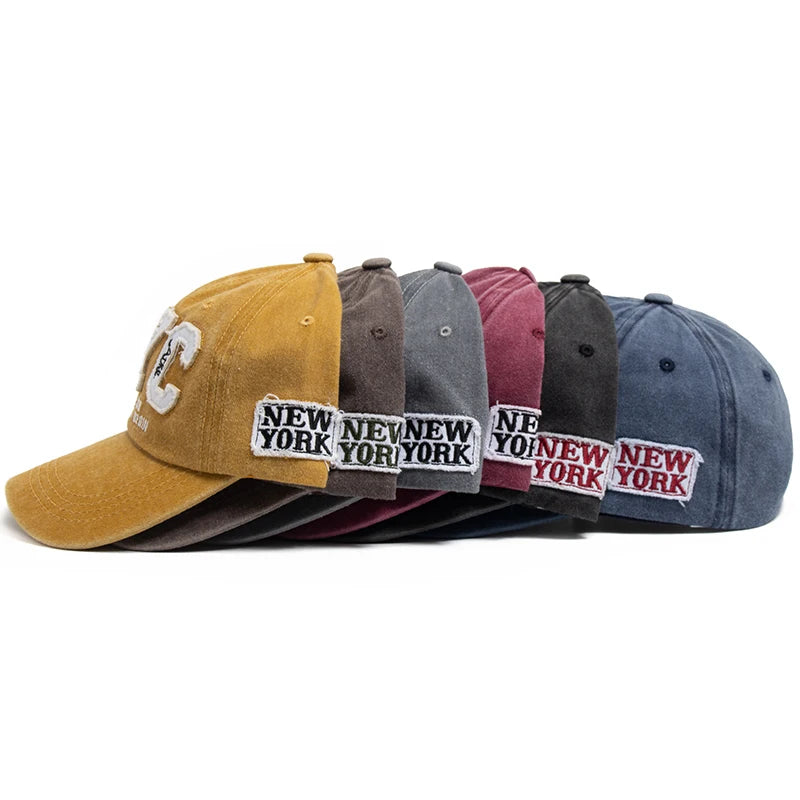 New Vintage Big Letter NYC Baseball Cap Men Cotton Washed Spring Autumn Visor Soft Snapback Fashion Hat For Women