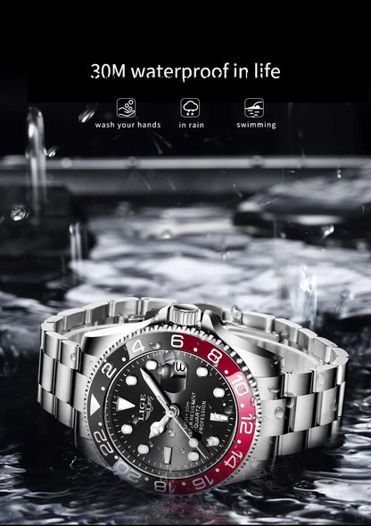 LIGE Men’s Luxury Quartz Watch  Stainless Steel, Luminous Dial, Waterproof & Business Design