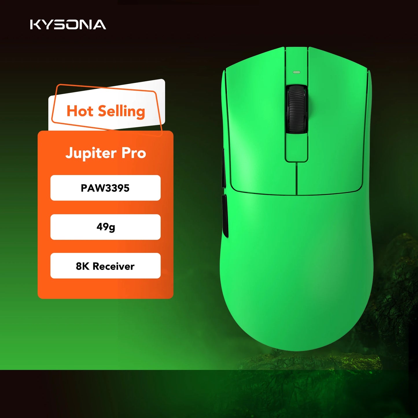 KYSONA Jupiter Series gamingmus – kablede/trådløse mus, 8Khz PAW3950-sensor, Bluetooth, 46g, genopladelig, webdriver til PC og bærbar