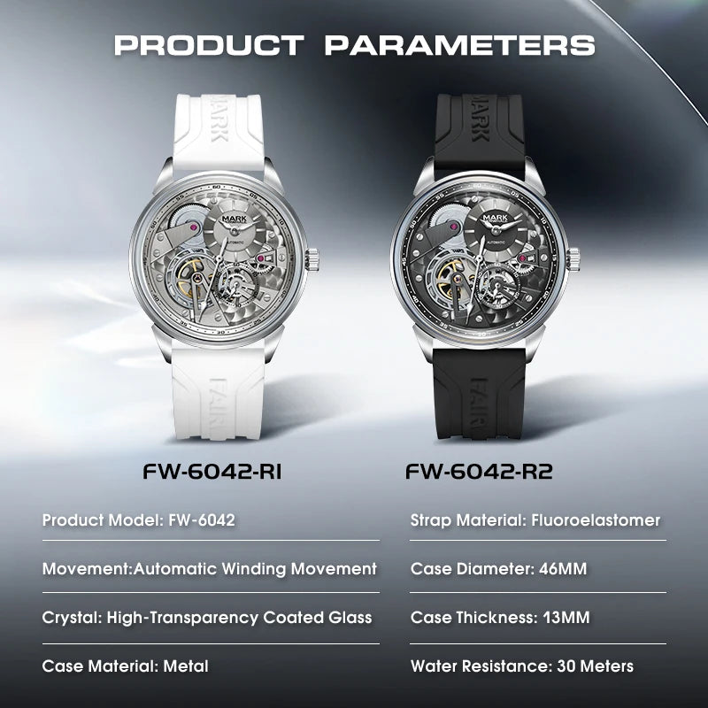 MARK FAIRWHALE Business Automatic Mechanical Watch 46MM Stainless Steel Luxury Men's Watch