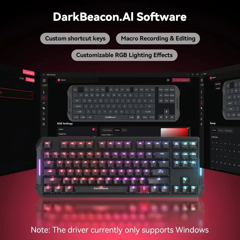 DarKBeacon RGB 87 Tasten kompaktes TKL-Keyboard, USB-kabelgebunden, Hot-Swappable, leise mechanische Tastatur für Windows-Laptop, PC, Gaming und Arbeit
