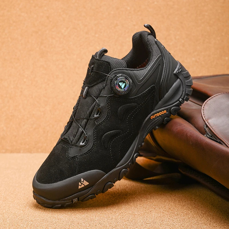 HIKEUP: Zapatos de piel para hombre, zapatillas de senderismo para actividades al aire libre, zapatillas de trekking para turismo, zapatillas de trail running para escalada y montaña, tensor