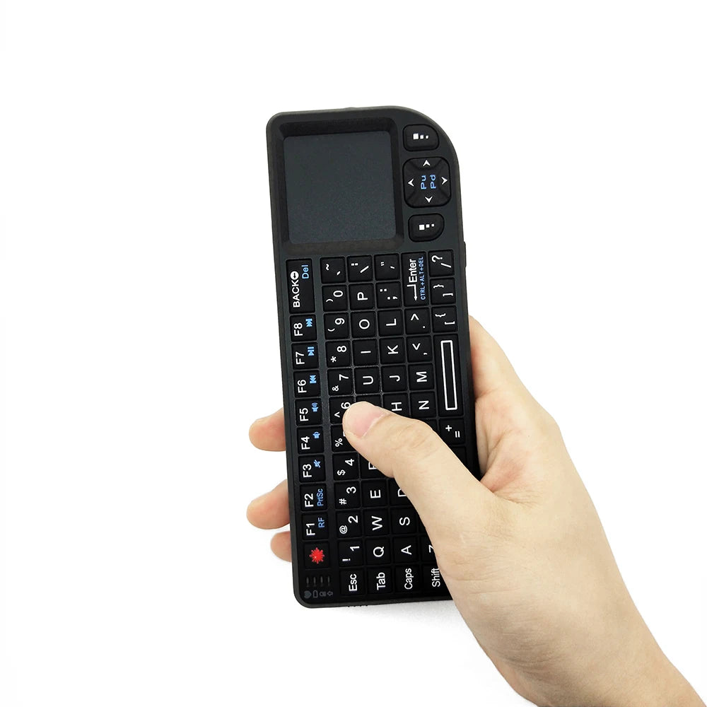 Teclado inalámbrico A8 Mini 2.4G con retroiluminación de 7 colores, teclado portátil 3 en 1 con panel táctil y Air Mouse para Android TV Box, PC y tablet