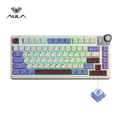 AULA AU75 E-Sports-Gaming-Mechanische Tastatur, Drei Modi, 81 Tasten, PBT-Tastenkappen, Hot-Swap-fähig, RGB, kabellose Tastatur für PC-Desktop und Tippen