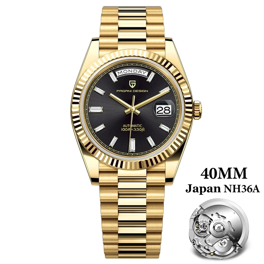 Montre PAGANI DESIGN DD40 pour homme – Modèle en or rose, montre-bracelet mécanique de luxe, mouvement automatique, verre saphir avec traitement antireflet, étanche