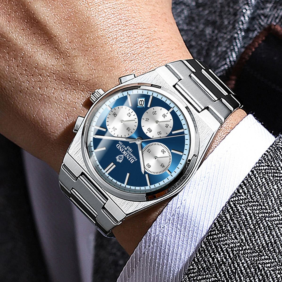 BINBOND – Präzise, robuste Quarz-Herrenuhr mit automatischem Datumsanzeige-Chronographen, Leuchtzeiger, wasserdicht, luxuriöse Freizeit-Herrenuhr Reloj