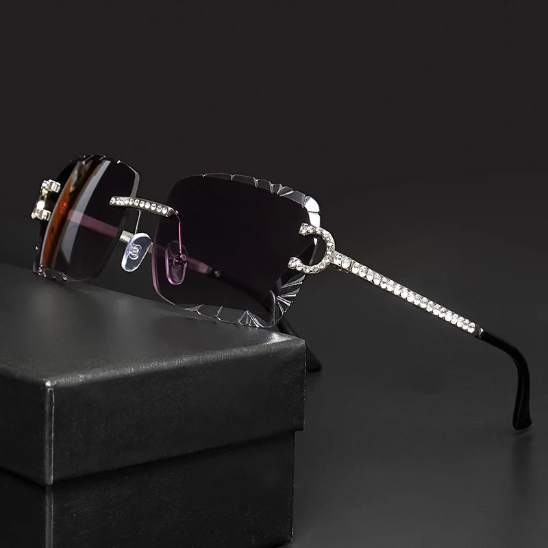 Fashion Rimless Square Sunglasses Vintage Diamond Brand Design Cut Lens Sun Glasses Men Women Metal Frame Luxury Eyewear