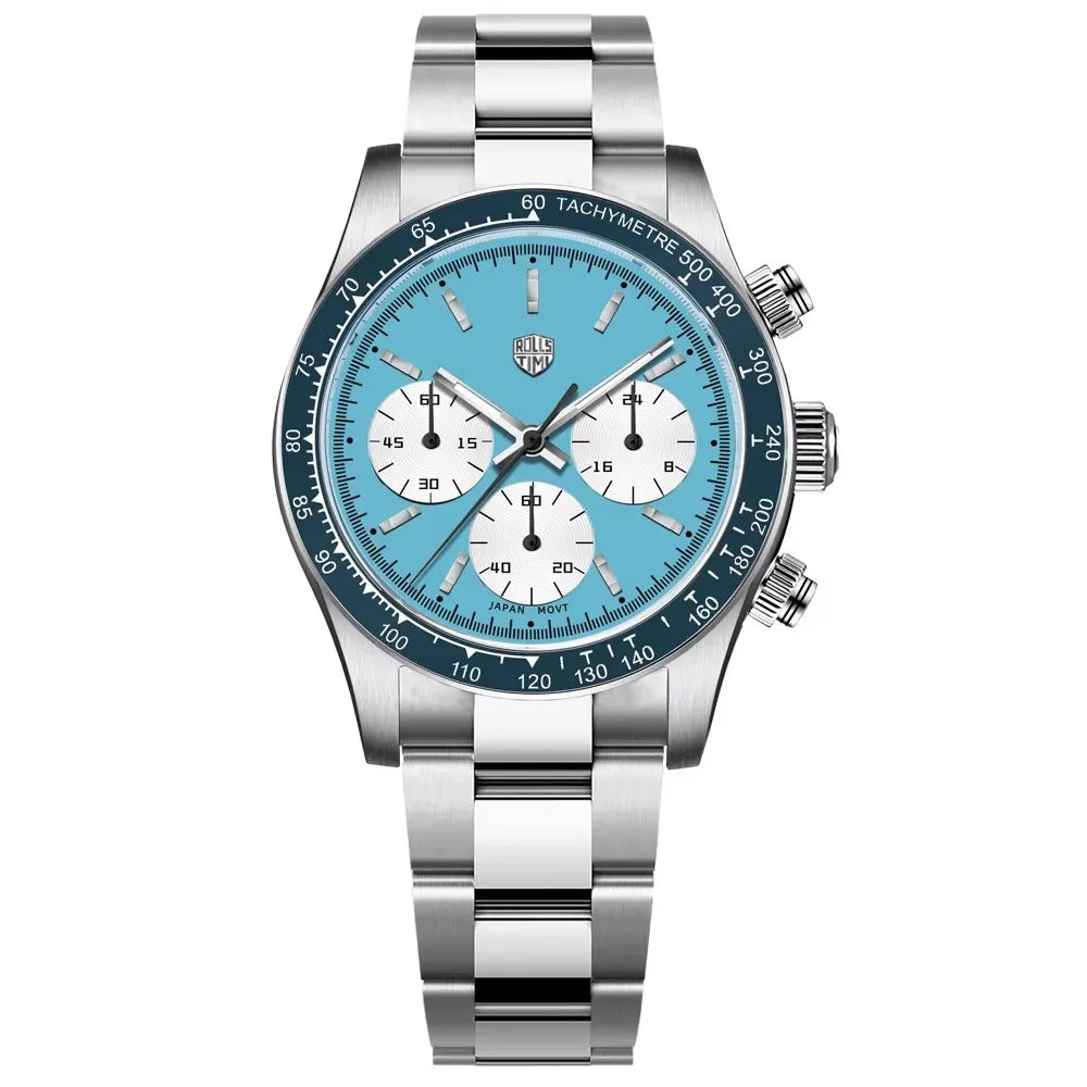 montre pour homme RollsTimi – Chronographe à quartz de luxe, verre saphir avec traitement antireflet, étanche, lumineuse – Idée cadeau pour homme