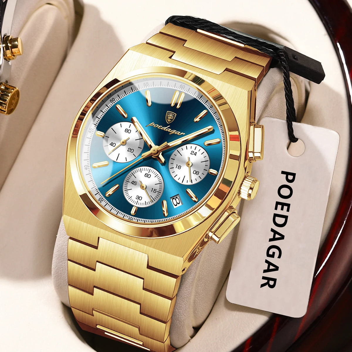POEDAGAR Herrenuhr – Luxuriöser Chronograph aus Edelstahl, mit Datumsanzeige, wasserdicht und leuchtend – Sportliche Quarz-Armbanduhr