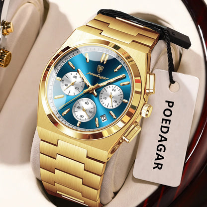 POEDAGAR Herrenuhr – Luxuriöser Chronograph aus Edelstahl, mit Datumsanzeige, wasserdicht und leuchtend – Sportliche Quarz-Armbanduhr