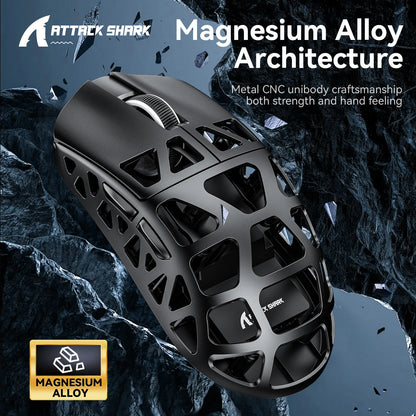 ATTACK SHARK R3 Gaming Mouse Magnesium Alloy Honeycomb, Ultra-Lightweight 8K Hz, PAW3395 Sensor, 26000 DPI, Ergonomic Shell