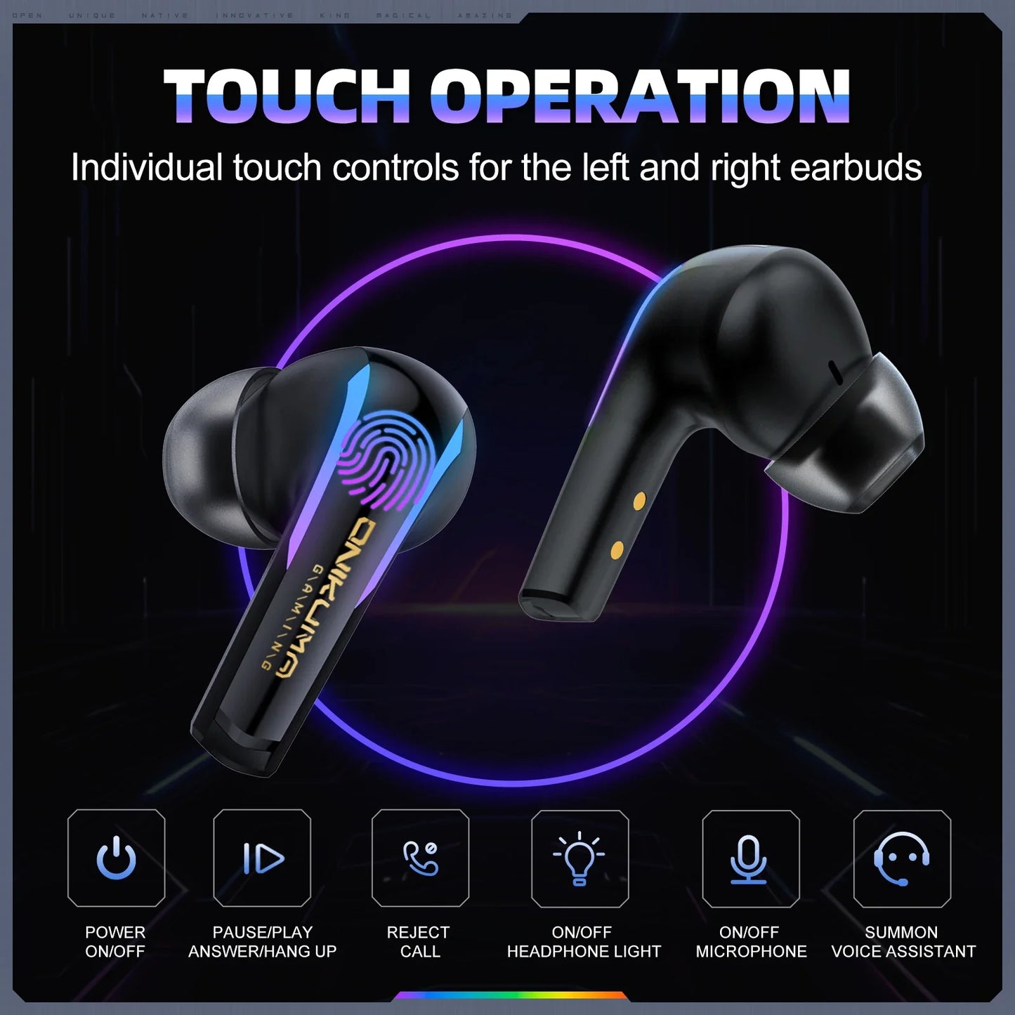 ONIKUMA T27 Wireless Earbuds Dual-mode Headset Independent Connection with Touch Control 2.4GHz Low Latency Stereo Bluetooth