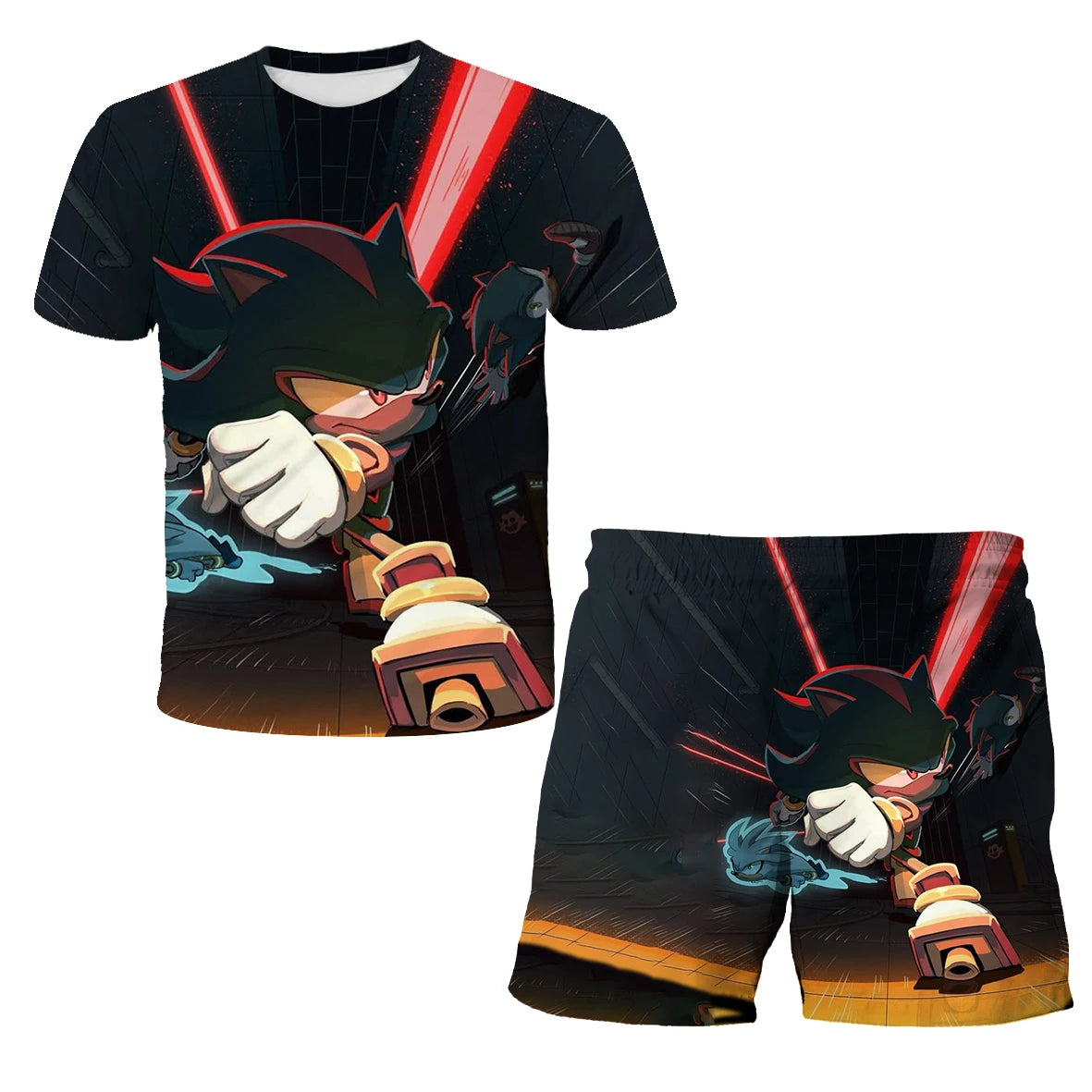 New Boys T-shirt Sonic The Hedgehog 3D T-shirt Set for Boys Girls Cute Summer Top + Shorts Children's Short-Sleeve Birthday Gift