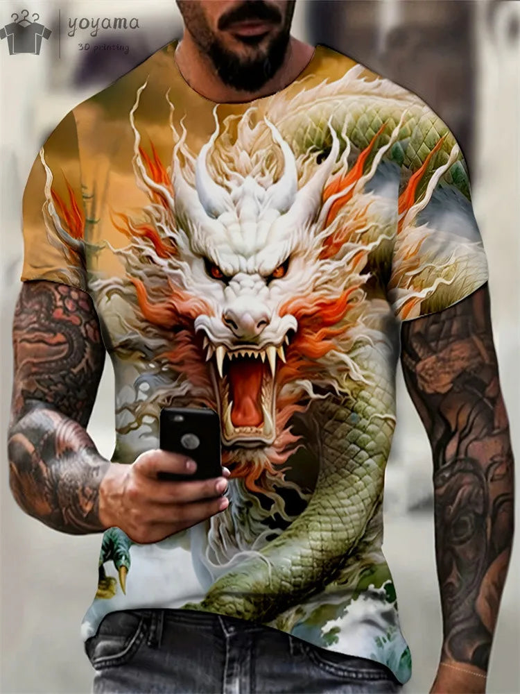 Animal Dragon 3D Print Sport Rychleschnoucí Prodyšné Pánské Tričko Outdoor Street Harajuku Běh Fitness Krátký rukáv Oblečení Top Léto