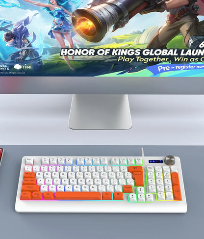 93-Key Minimalist Wired Gaming Keyboard Mixed Color Lighting With Multifunction Knob Mechanical Feeling Keyboard For PC Gamers