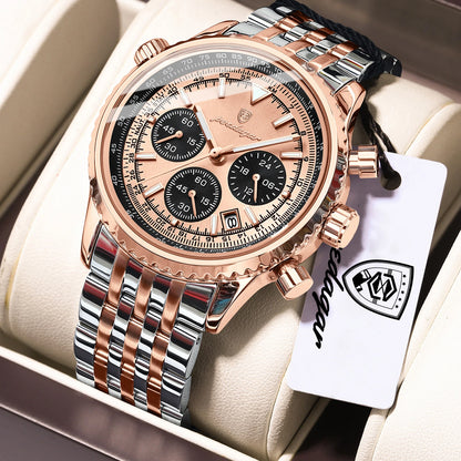 POEDAGAR: relojes de lujo para hombre. Cronógrafo con fecha, de acero inoxidable. Reloj deportivo para hombre, resistente al agua y con luminiscencia. Reloj de cuarzo de estilo militar para hombre.