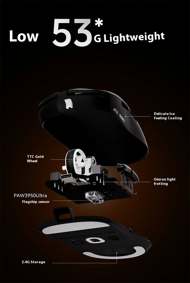 Mouse da gaming wireless ATK A9 Ultra Tri Mode 8K, 53g, ultraleggero, A9/A9 SE/A9 Plus/A9 Pro, mouse da gaming e-sport per PC, regalo personalizzato