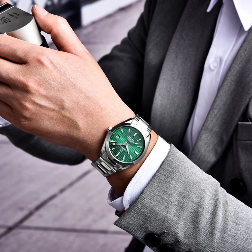 Luxe herenhorloge van PAGANI DESIGN – Mechanisch automatisch model (kaliber 8215), van roestvrij staal, waterdicht, met datumweergave en lichtgevende wijzers