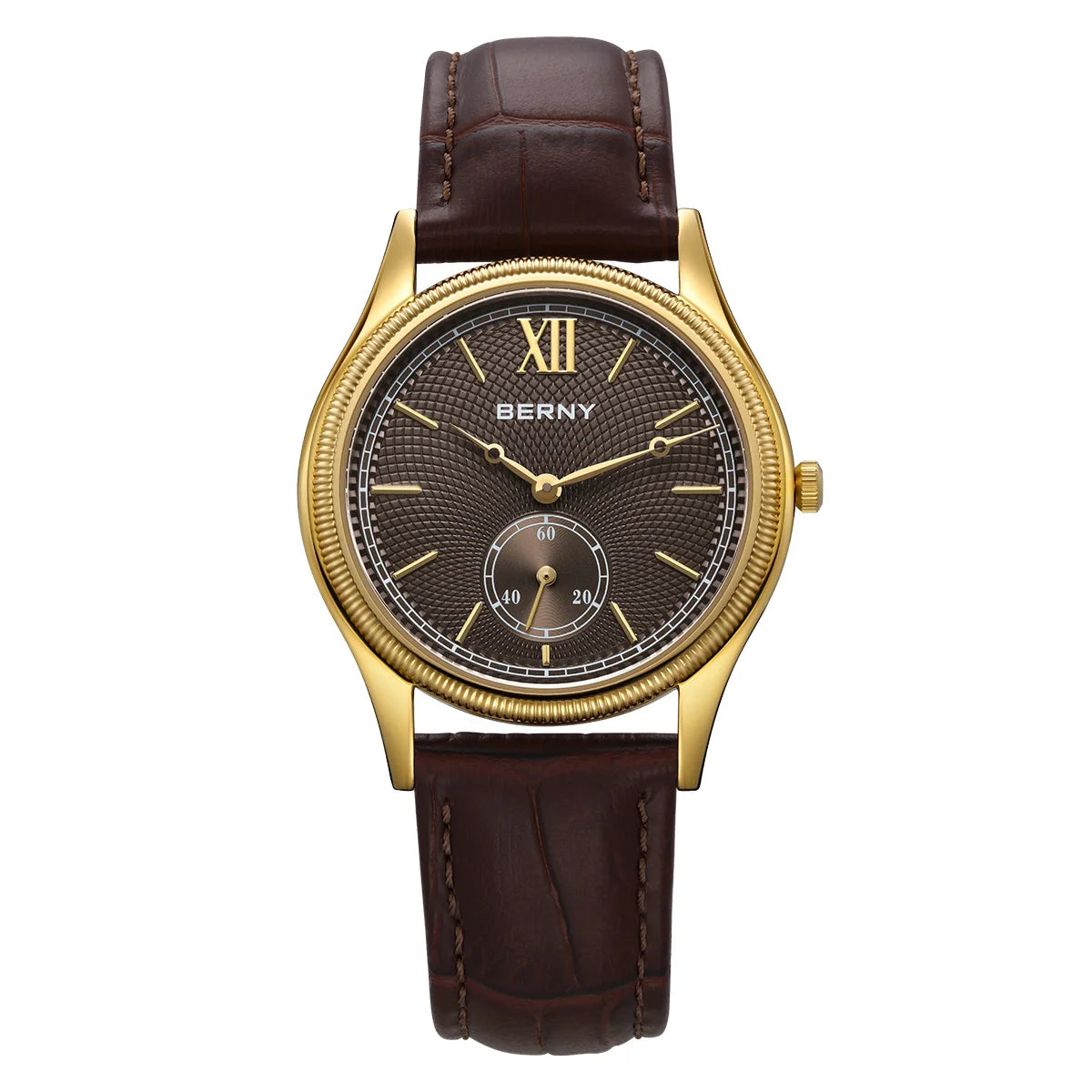 BERNY Luxury Watches for Men Classic Elegance Slim Dress Gold Quartz Men's Watch Leather Strap Fashion Business Wristwatch