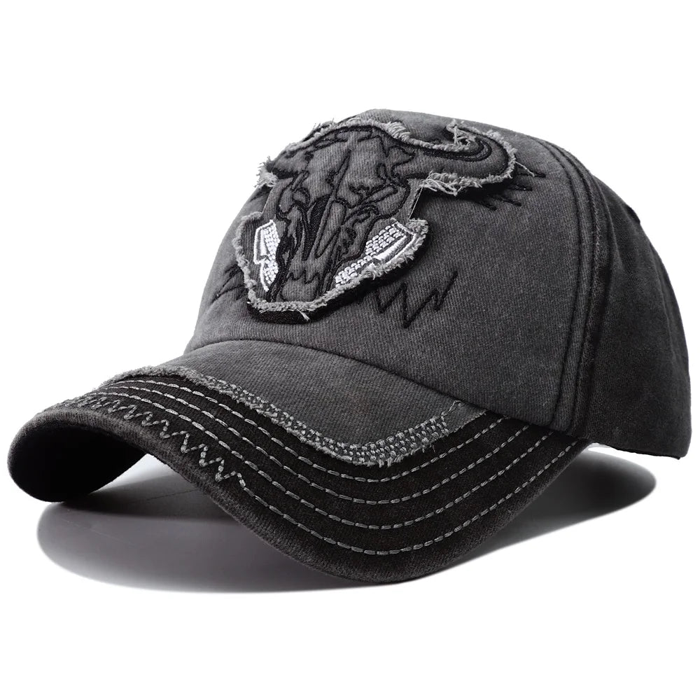 2026 New Hip Hop Vintage Washed Denim Baseball Cap Casquette Homme Bull Head Embroidery Y2k Snapback Dad Hats for Women Men