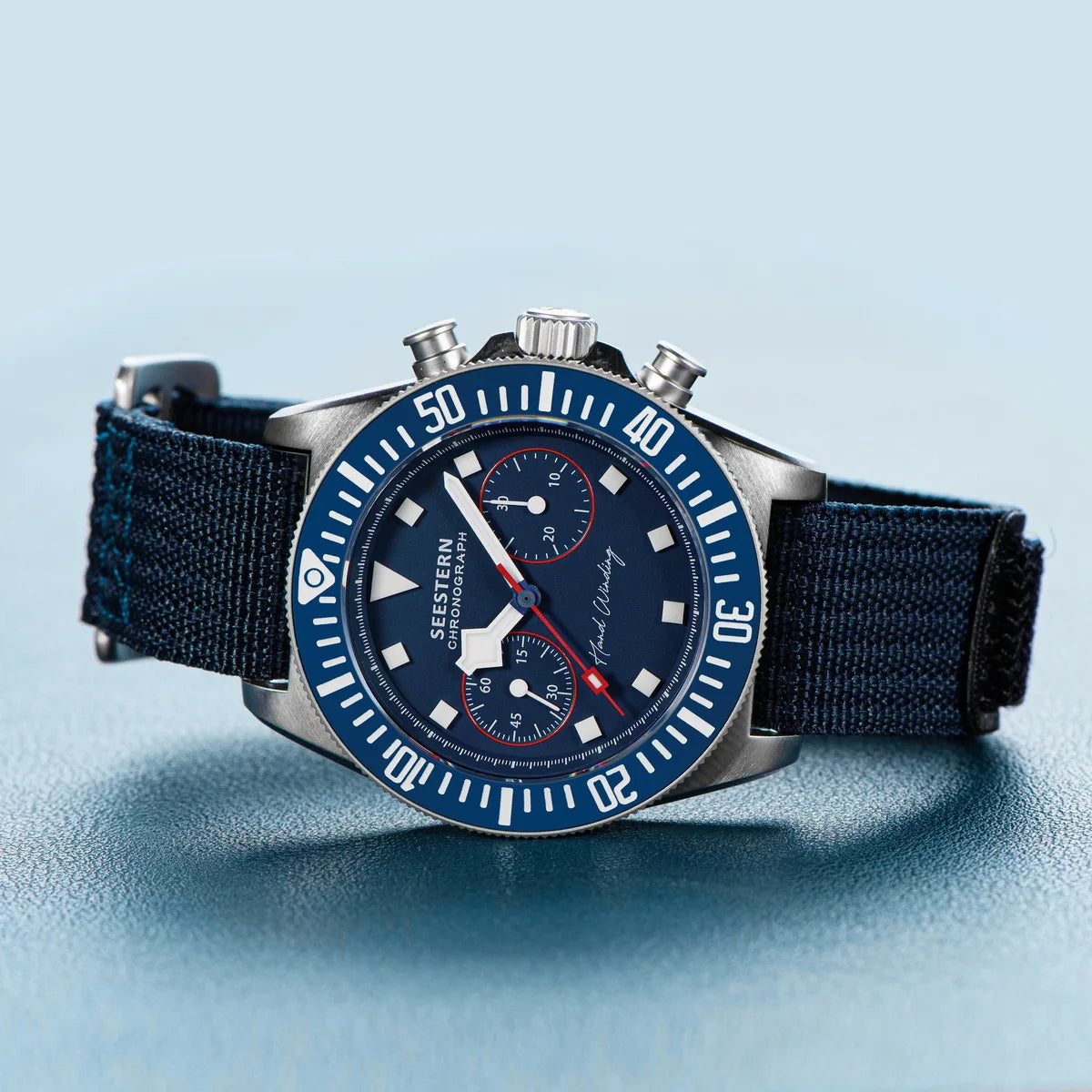 SEESTERN Chronograph Man of Watch Mechanical Tianjin ST1901 Movement Sapphire Wristwatches Nylon Sticker Strap Luminous Skeleton