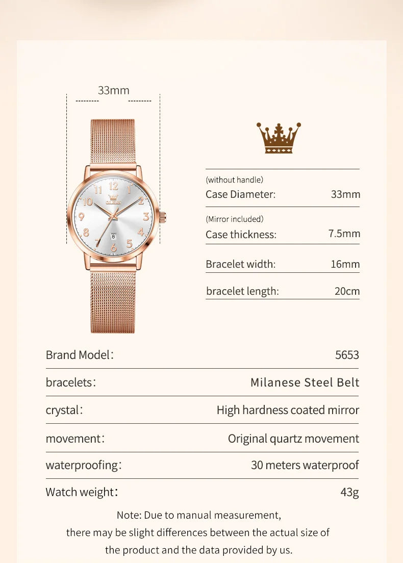OLEVS New Woman Watch Luxury Brand Quartz Watch Elegant Rose Gold Digital Waterproof Watches Simple Bracelet Women's Watch 5653