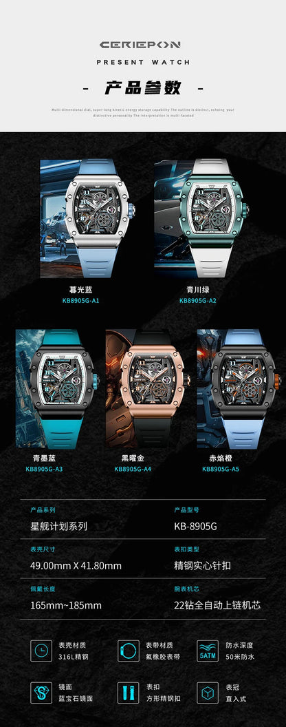 New Fashion Men Mechanical Automatic Wristwatch Pagani Design Richard Similar Hand Silicone Band Sport Watches Relogio Masculino