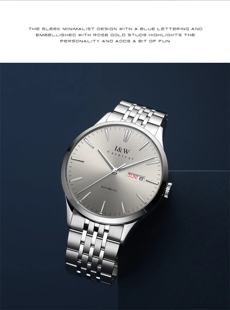 Carnival High-end Series I&W Brand Automatic Mechanical Watches Men Waterproof Watches 316L Steel Sapphire Business Men's Watch
